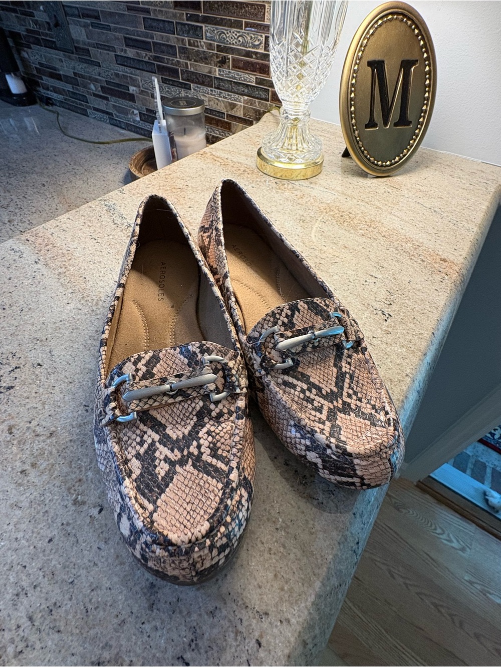 AEROSOLES Snake-Print Loafers in Beige and Black